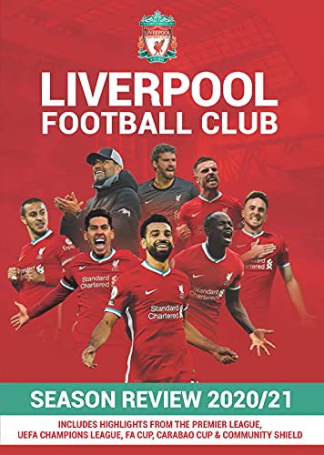 Liverpool FC 2020/21 season review DVD cover featuring team players and manager.
