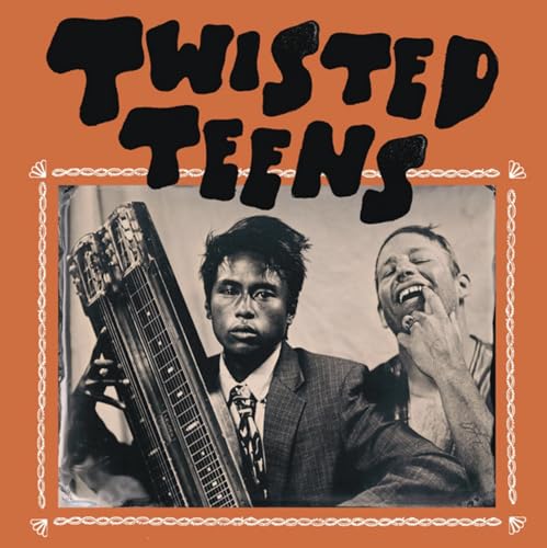 Album cover featuring two men, one holding a lap steel guitar, on orange background.