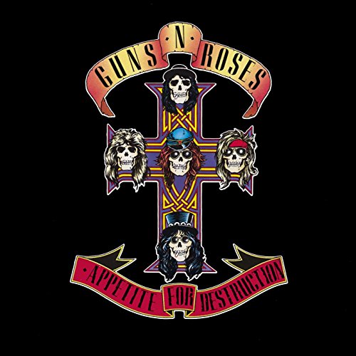 Guns N' Roses "Appetite for Destruction" album cover with skull imagery.