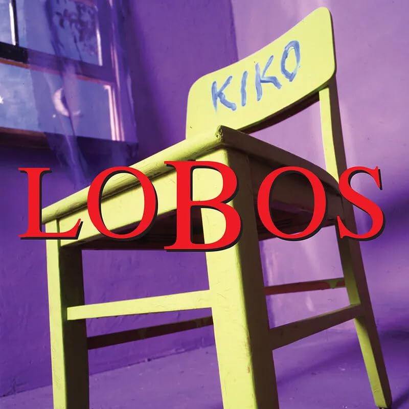 A yellow wooden chair against a purple wall with KIKO and LOBOS text overlay.