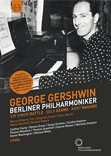 DVD cover featuring composer George Gershwin at a piano, with orchestra details.