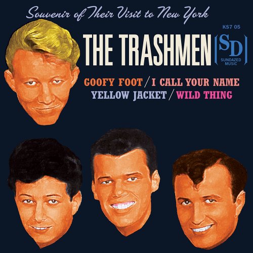 Vintage record cover featuring four illustrated portraits of The Trashmen.