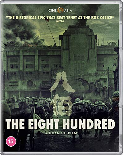 Blu-ray cover for "The Eight Hundred" depicting soldiers and a building.