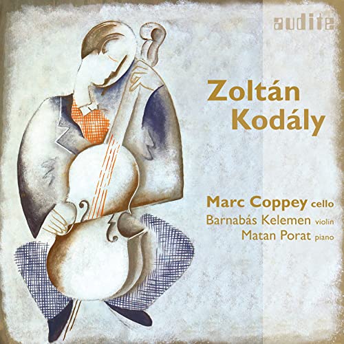 CD cover featuring abstract illustration of a cellist and text: Zoltan Kodaly.