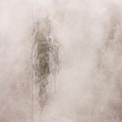 Abstract, textured image of a figure in a pale, hazy landscape.
