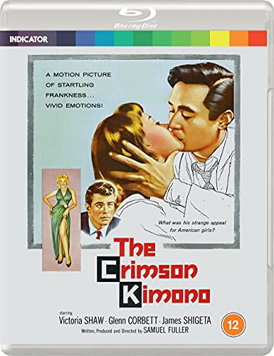 Blu-ray cover for "The Crimson Kimono" featuring a couple kissing.