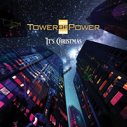 Tower of Power “It’s Christmas” album cover with city skyline and Santa.