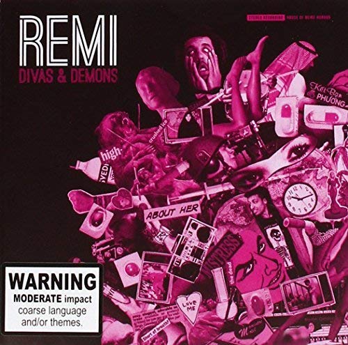 CD cover for Remi’s “Divas & Demons” with collage of faces and objects.