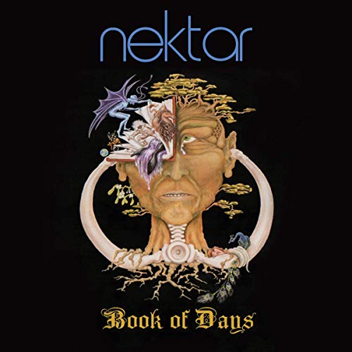 Nektar’s “Book of Days” album cover: a surreal face with fantastical imagery.