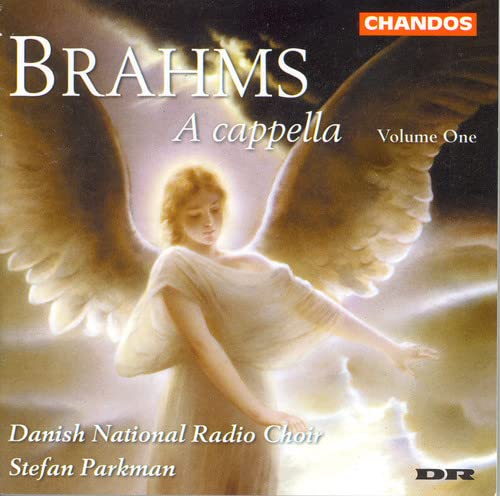 CD cover: angelic figure with wings, text “Brahms A cappella Volume One”.