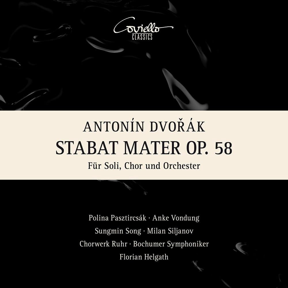 CD cover for Dvořák’s Stabat Mater, black background, white text.
