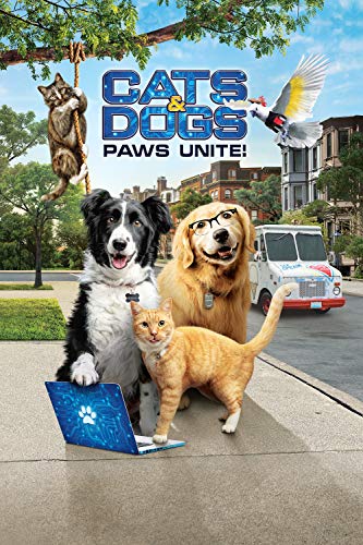 DVD cover featuring cats and dogs with a cityscape backdrop.
