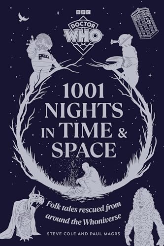 Doctor Who book cover with sketched characters within a floral wreath.