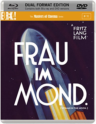 Blu-ray cover for the film Frau im Mond featuring a rocket against space.