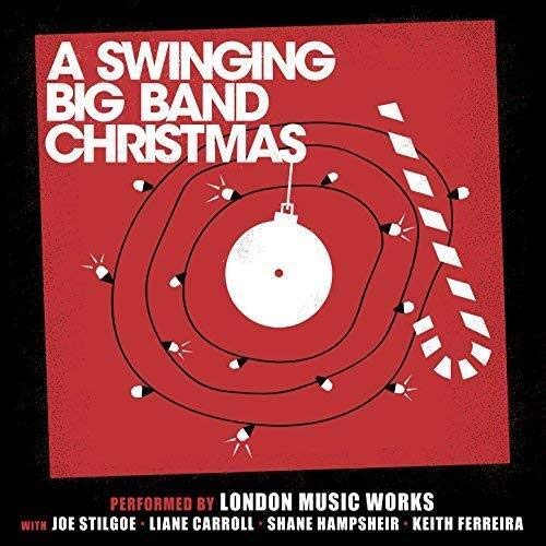 Red CD cover with white text, a Christmas ornament, and abstract design.