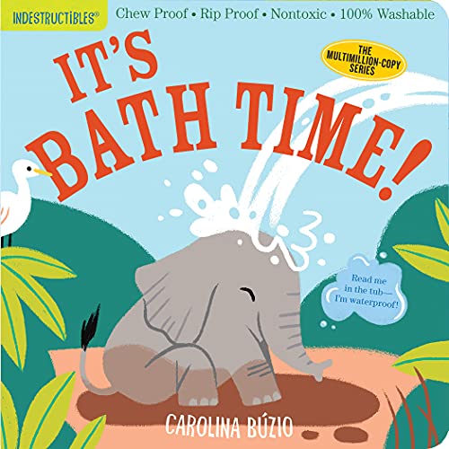 Board book with colorful illustrations of bath time for babies and toddlers, sturdy pages.