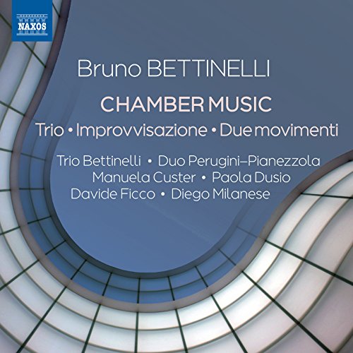 CD cover for Bruno Bettinelli’s “Chamber Music” with blue and white design.