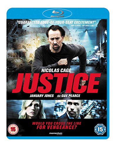 Justice" Blu-ray cover featuring Nicolas Cage, January Jones, and Guy Pearce.