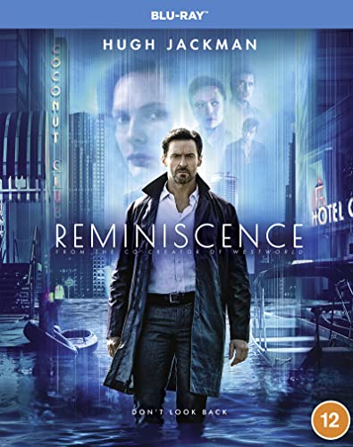 “Reminiscence” Blu-ray cover featuring Hugh Jackman in a futuristic, watery scene.