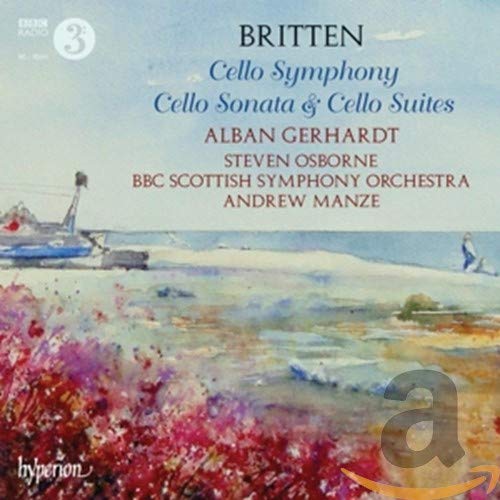 CD cover: seascape painting with flowers, text listing Britten and Alban Gerhardt.