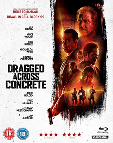 Blu-ray cover art for Dragged Across Concrete featuring Mel Gibson and the cast.