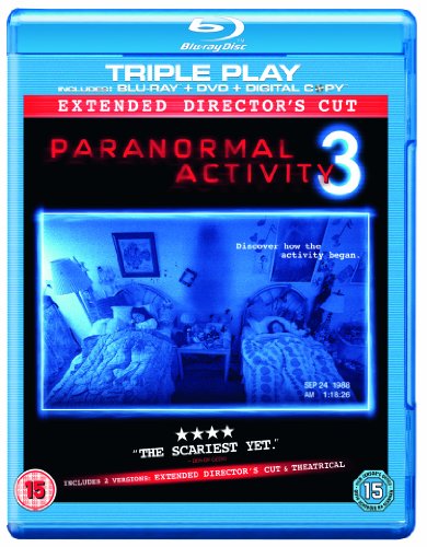 “Paranormal Activity 3” Blu-ray case with a shadowy bedroom scene inside a frame.