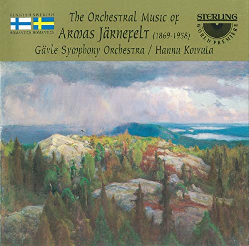 CD cover featuring a landscape painting of rocky hills and trees.