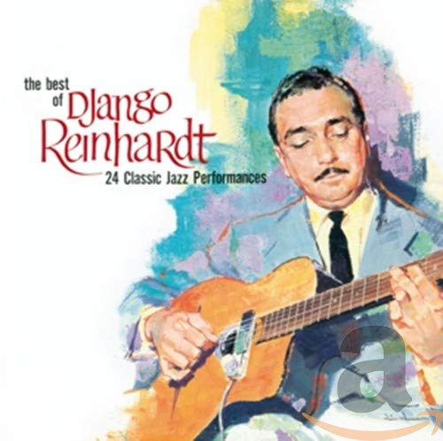 Django Reinhardt portrait with guitar, album cover art.