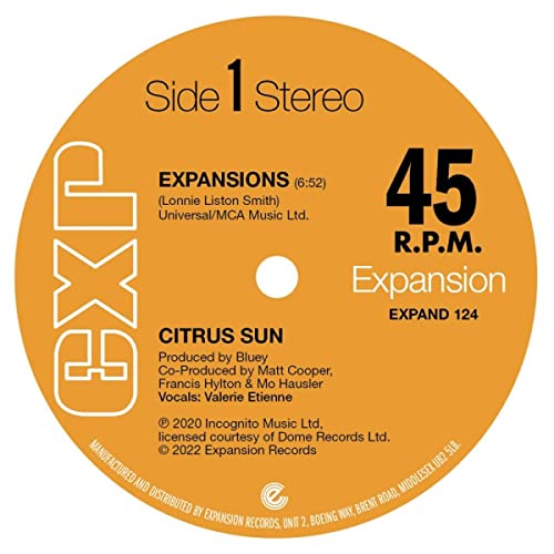 Orange vinyl record label with black text: "Citrus Sun - Expansions.