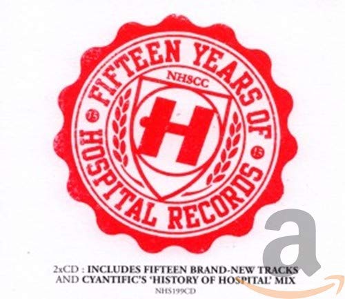 Red circular logo for “15 Years of Hospital Records” CD.