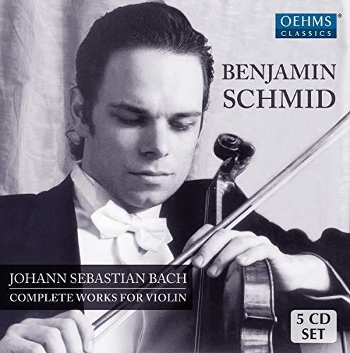 Violinist Benjamin Schmid on CD cover for Bach’s complete violin works.