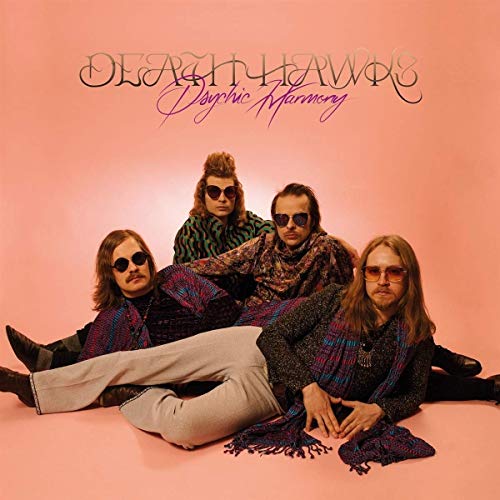 Album cover for Death Hawks’ “Psychic Harmony” featuring a band portrait.