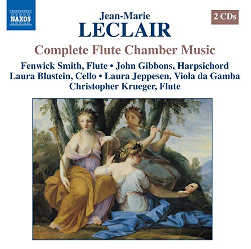 CD cover for Jean-Marie Leclair’s chamber music with flute, featuring classical artwork.