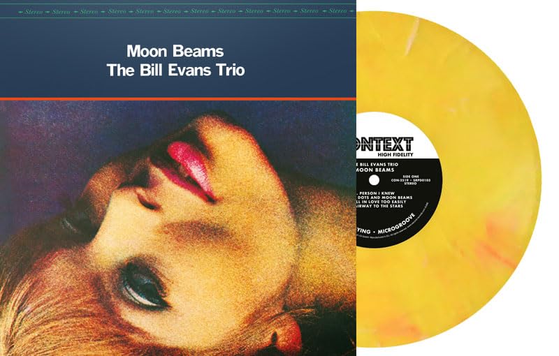 Moon Beams" vinyl record by Bill Evans Trio, featuring yellow marble effect.