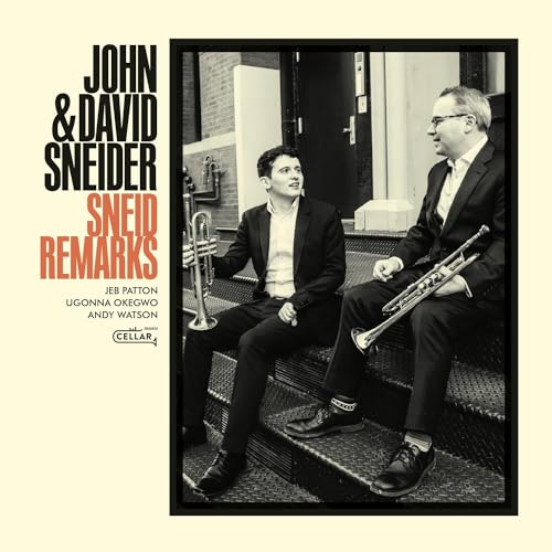 CD cover featuring two men with trumpets sitting on steps.