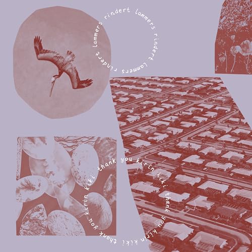 Record cover with collage of bird, buildings, and shells in red tones.