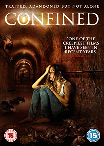 DVD cover for "Confined" showing a woman in a tunnel with rats.