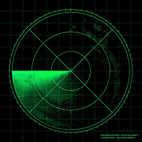 Green radar screen with a partial face and text at the bottom.