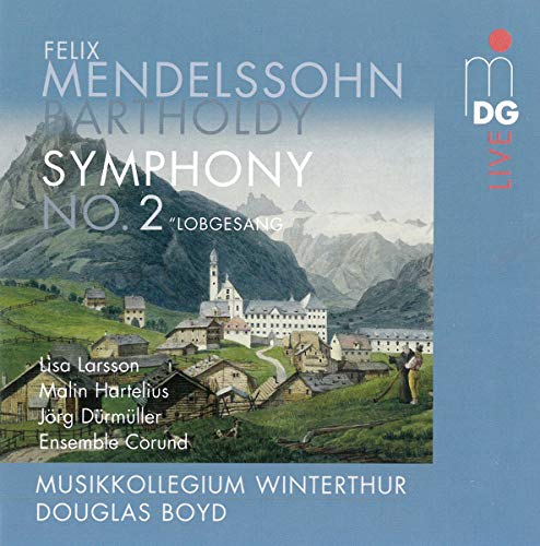 CD cover for Mendelssohn’s Symphony No. 2 “Lobgesang” with mountain landscape.