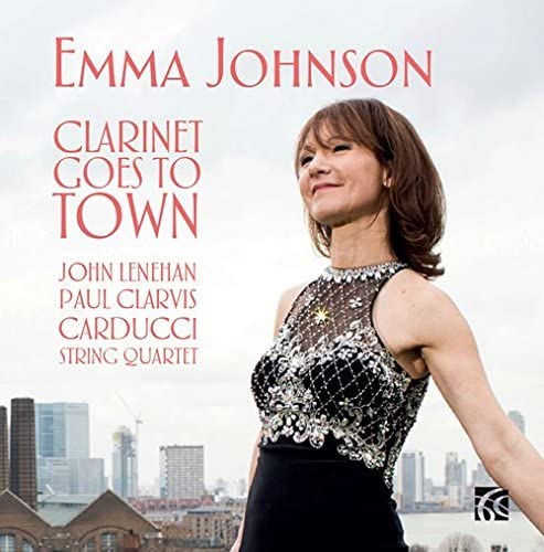 CD cover featuring Emma Johnson, clarinetist, with city skyline backdrop.