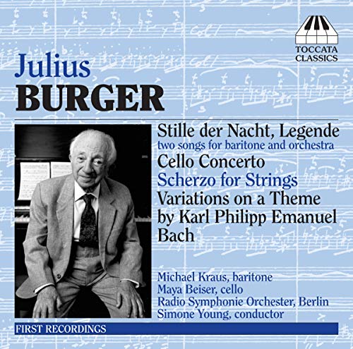 CD cover for Julius Burger’s orchestral works, featuring a portrait of the composer.