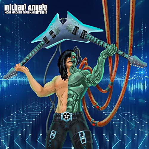 CD cover: cyborg guitarist with half-human, half-robotic design.