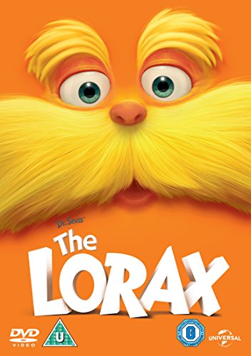 The Lorax character with yellow fur and mustache on orange DVD cover.