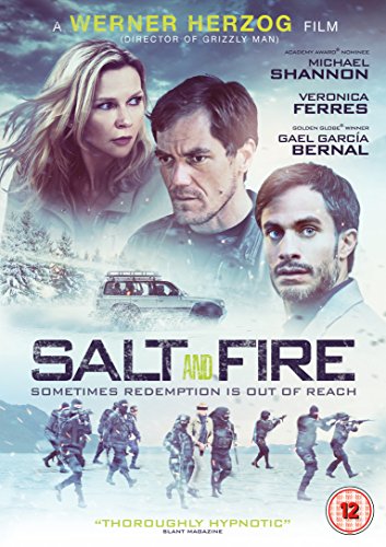 DVD cover for "Salt and Fire" featuring three actors and soldiers.