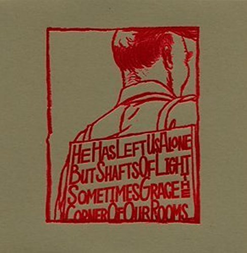 Red linocut of a person's back and shoulders with album title text.