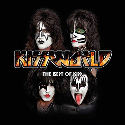 Kiss band members in face paint with the album title "Kissworld".