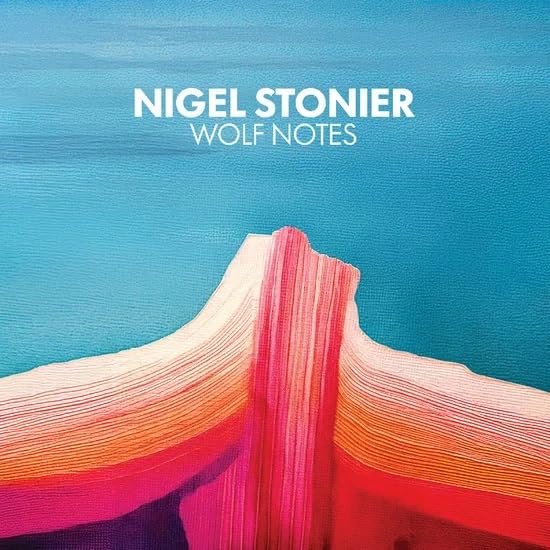 CD cover for Nigel Stonier’s “Wolf Notes” with abstract pink and blue art.