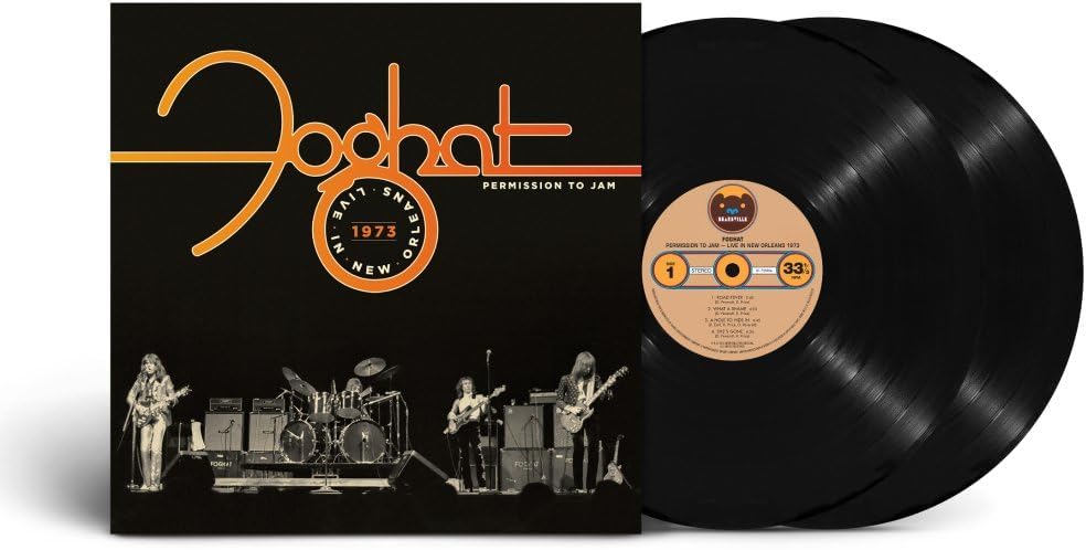 Foghat “Permission To Jam” vinyl record and album cover displayed.
