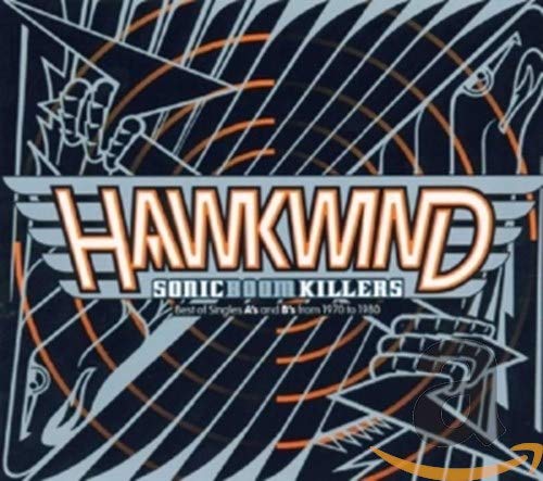 Hawkwind album cover: abstract design with band name and orange accents.
