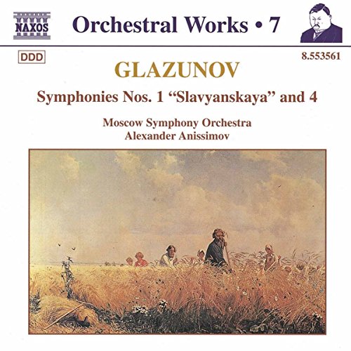 CD cover for Glazunov symphonies featuring a golden wheat field painting.